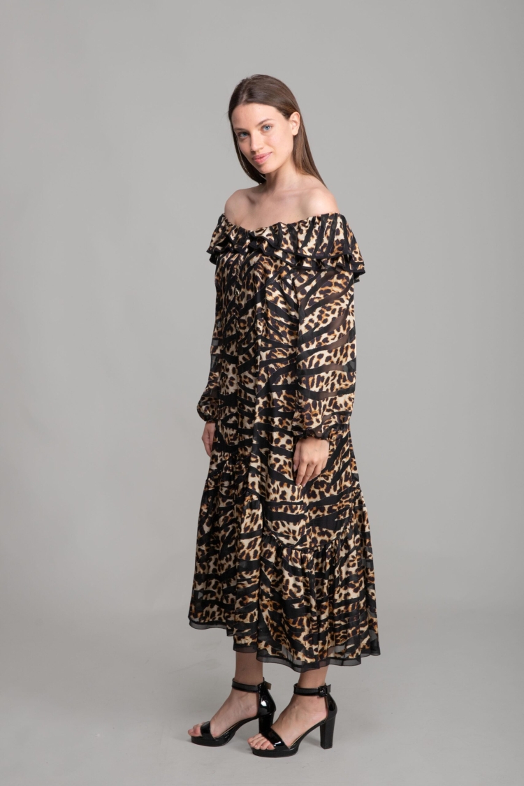 Round Neck Gunpowder Burning Dress - GUMANIZE - Globality Store - Women Clothes Wholesale Turkey