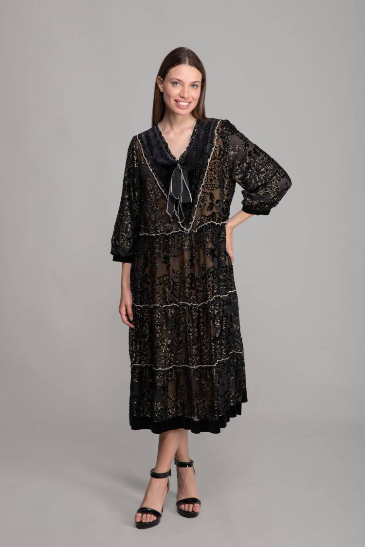 V Neck Silvery Burning Chiffon Dress