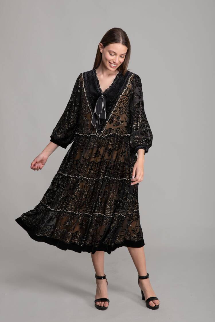 V Neck Silvery Burning Chiffon Dress