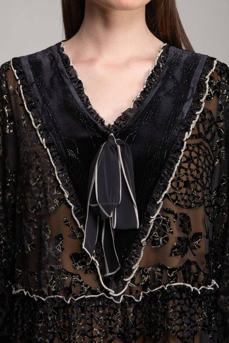 V Neck Silvery Burning Chiffon Dress