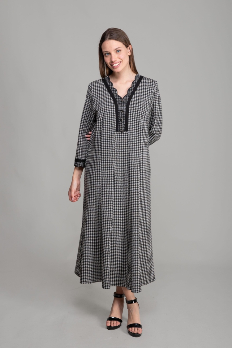 V Neck Jacquard Dress - GUMANIZE - Globality Store - Women Clothes Wholesale Turkey
