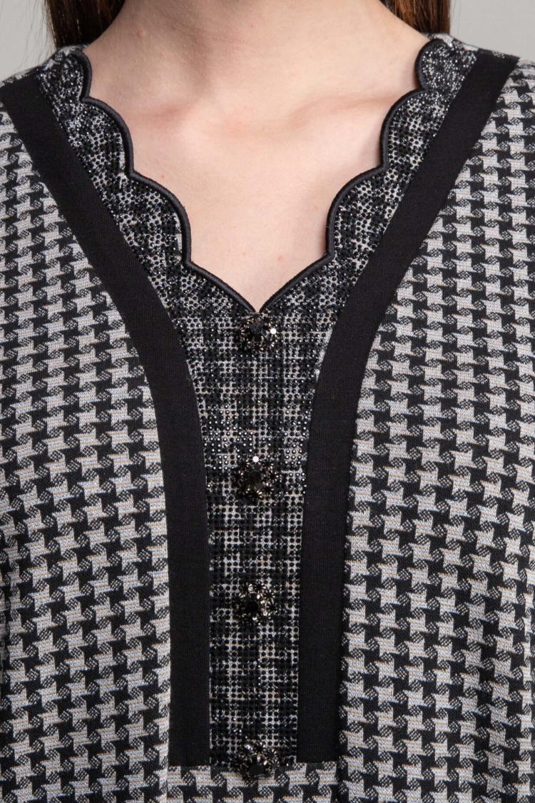 V Neck Jacquard Dress