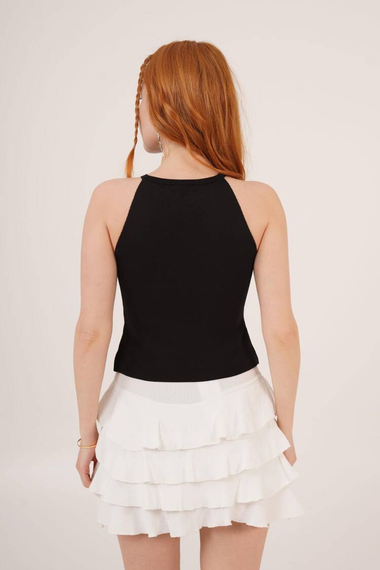 Stone Bow Brooch Detailed Zero Sleeve WholesaleBlouse