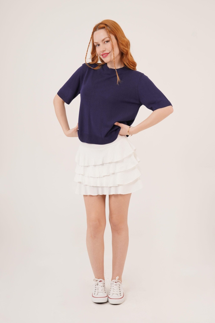 Half Sleeve Round Neck Lycra Wholesale Slim Navy Sweater Blouse
