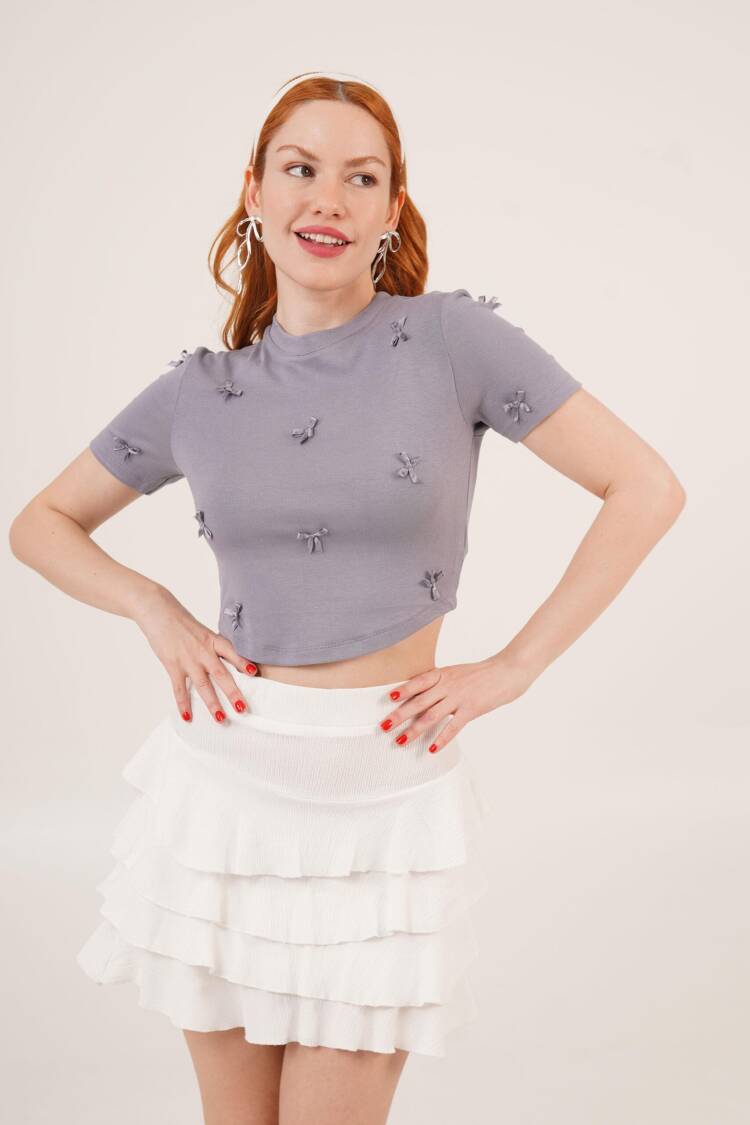 Wholesale Crop T Shirt With Bow Detail