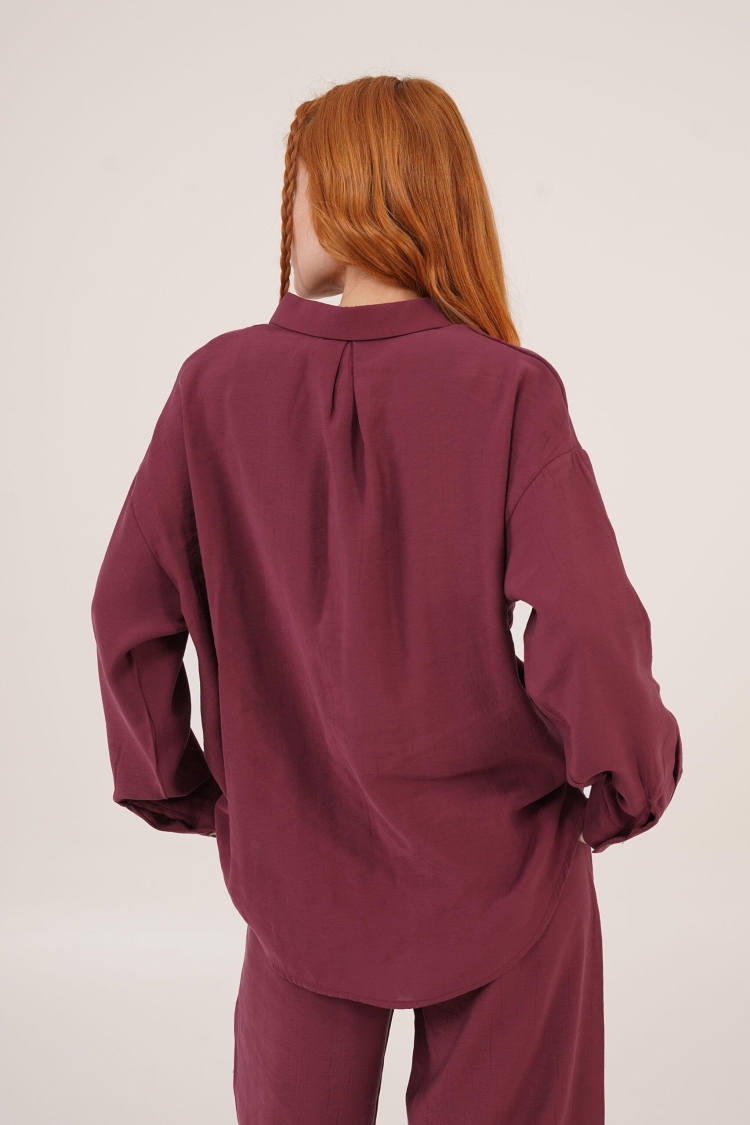 Slash Pattern Low Shoulder Single Pocket Burgundy Wholesale Shirt