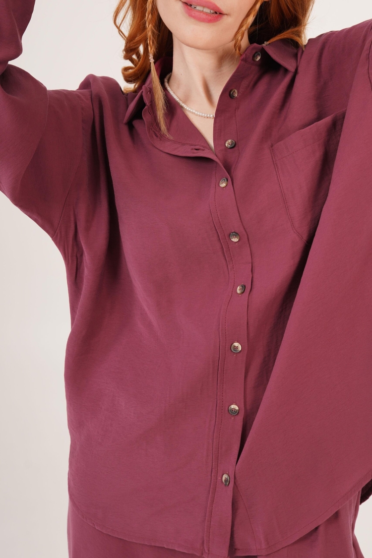 Slash Pattern Low Shoulder Single Pocket Burgundy Wholesale Shirt