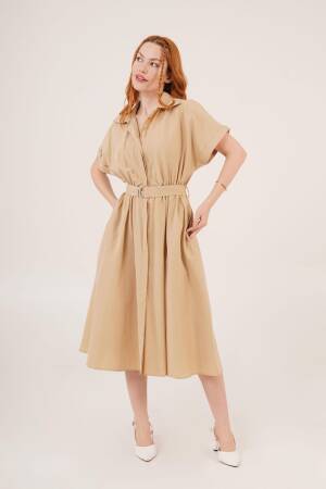 WholesaleLong Dress With Shirt Collar Neck Hidden Buttoned Belt Detailed - Lustrin - Globality Store - Women Clothes Wholesale Turkey