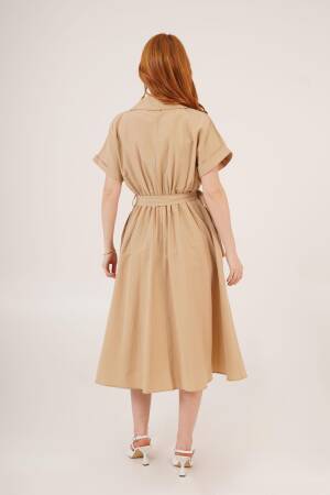 WholesaleLong Dress With Shirt Collar Neck Hidden Buttoned Belt Detailed - Lustrin - Globality Store - Women Clothes Wholesale Turkey
