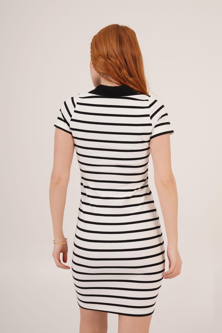 Polo Neck StripedWholesale Short Sleeve Dress