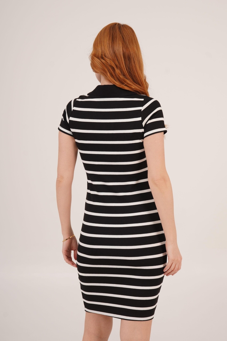 Polo Neck StripedWholesale Short Sleeve Dress