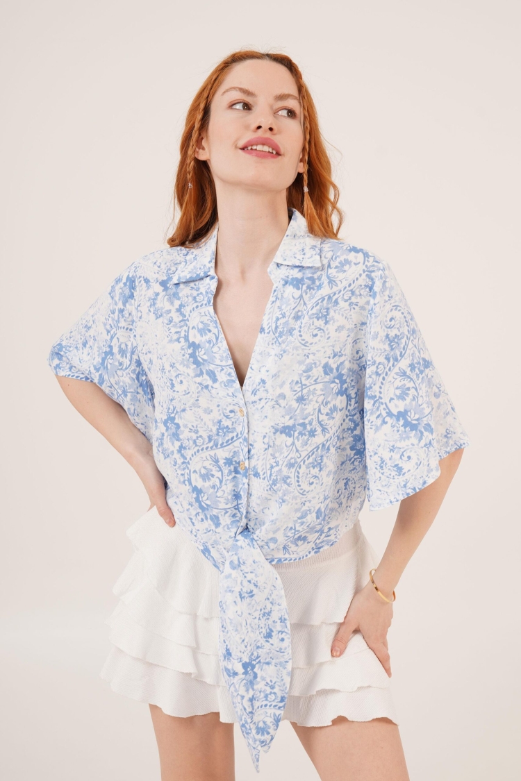 Blue Wholesale Shirt With Front Tie Pattern