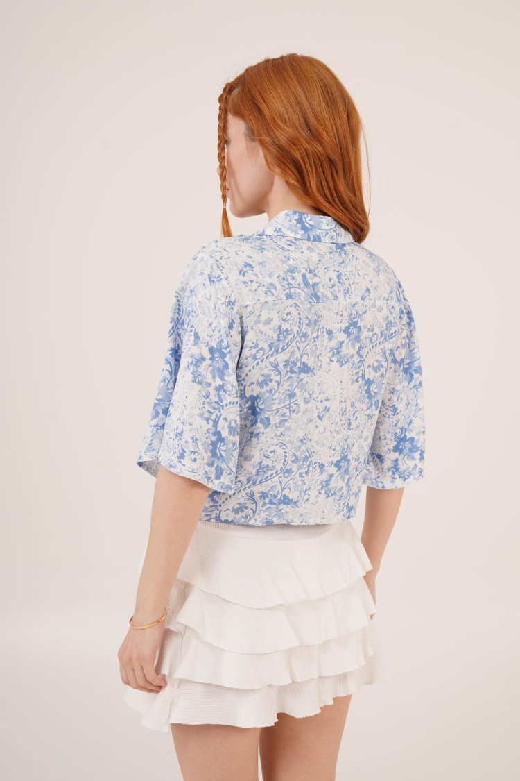 Blue Wholesale Shirt With Front Tie Pattern