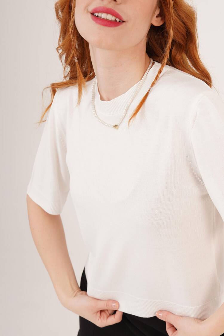 Half Sleeve Round Neck Lycra Wholesale SlimSweater Blouse