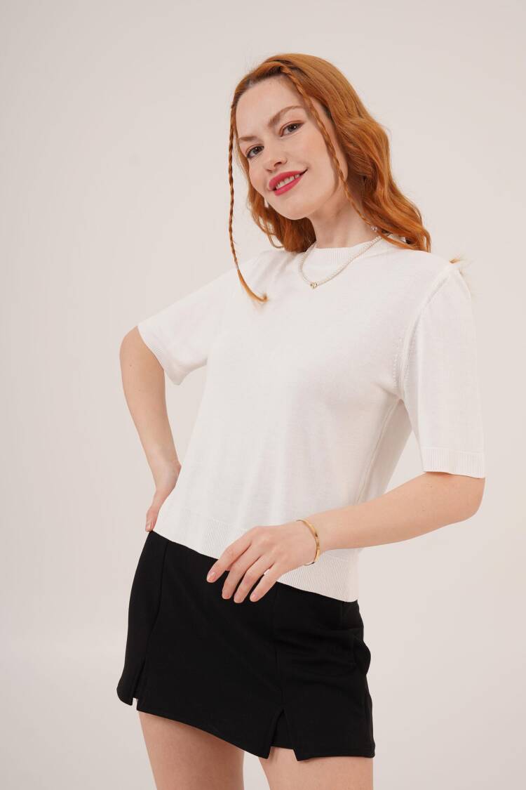 Half Sleeve Round Neck Lycra Wholesale SlimSweater Blouse