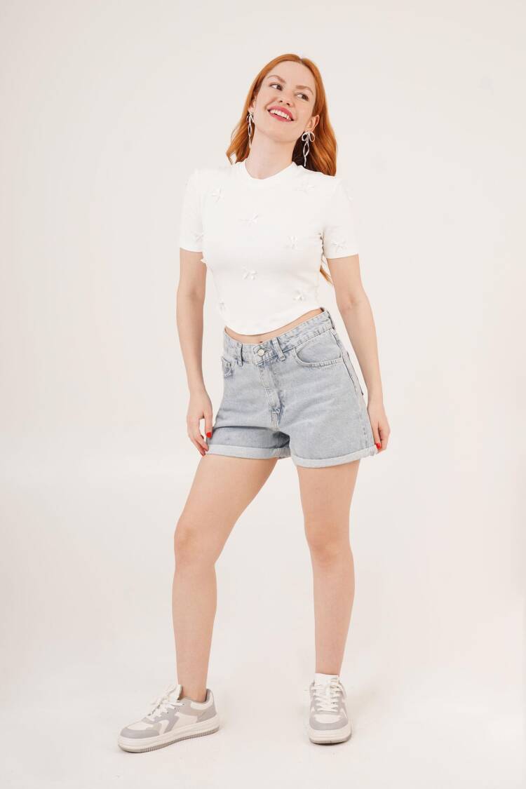 White Wholesale Crop T Shirt With Bow Detail