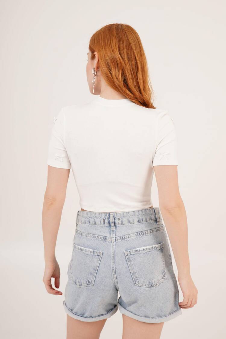 White Wholesale Crop T Shirt With Bow Detail