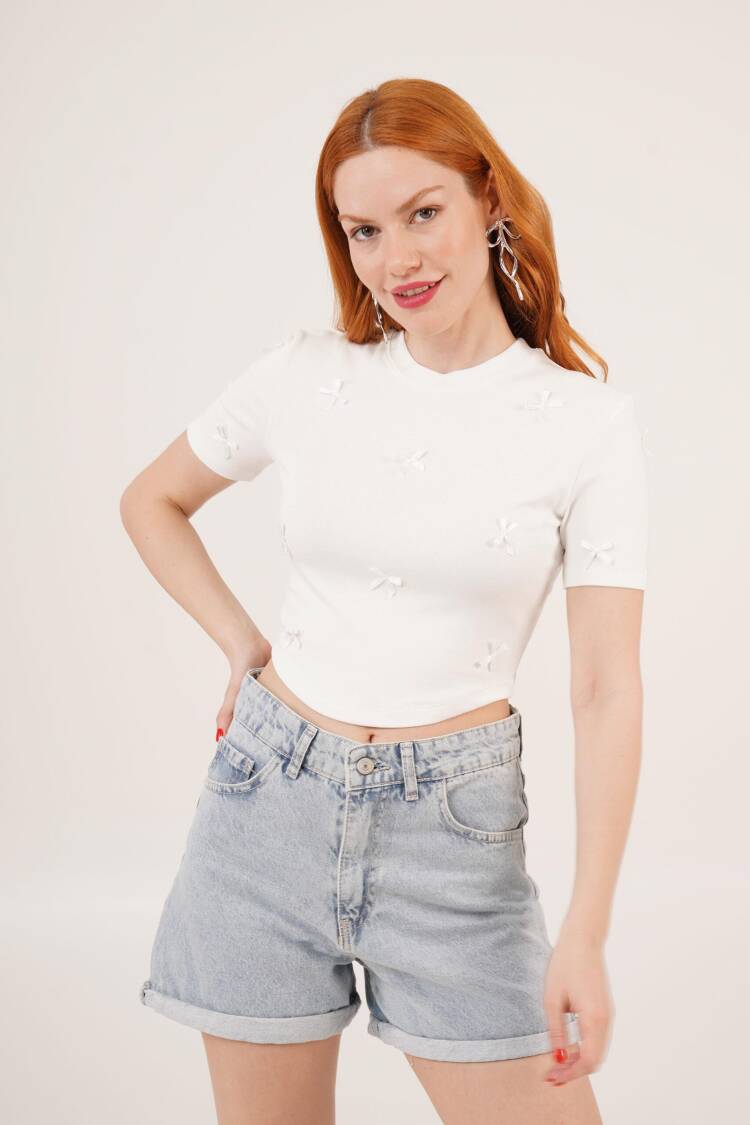 White Wholesale Crop T Shirt With Bow Detail
