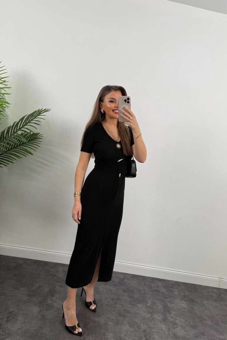 Draped Sun Accessory Half Sleeve Side Slit Dress