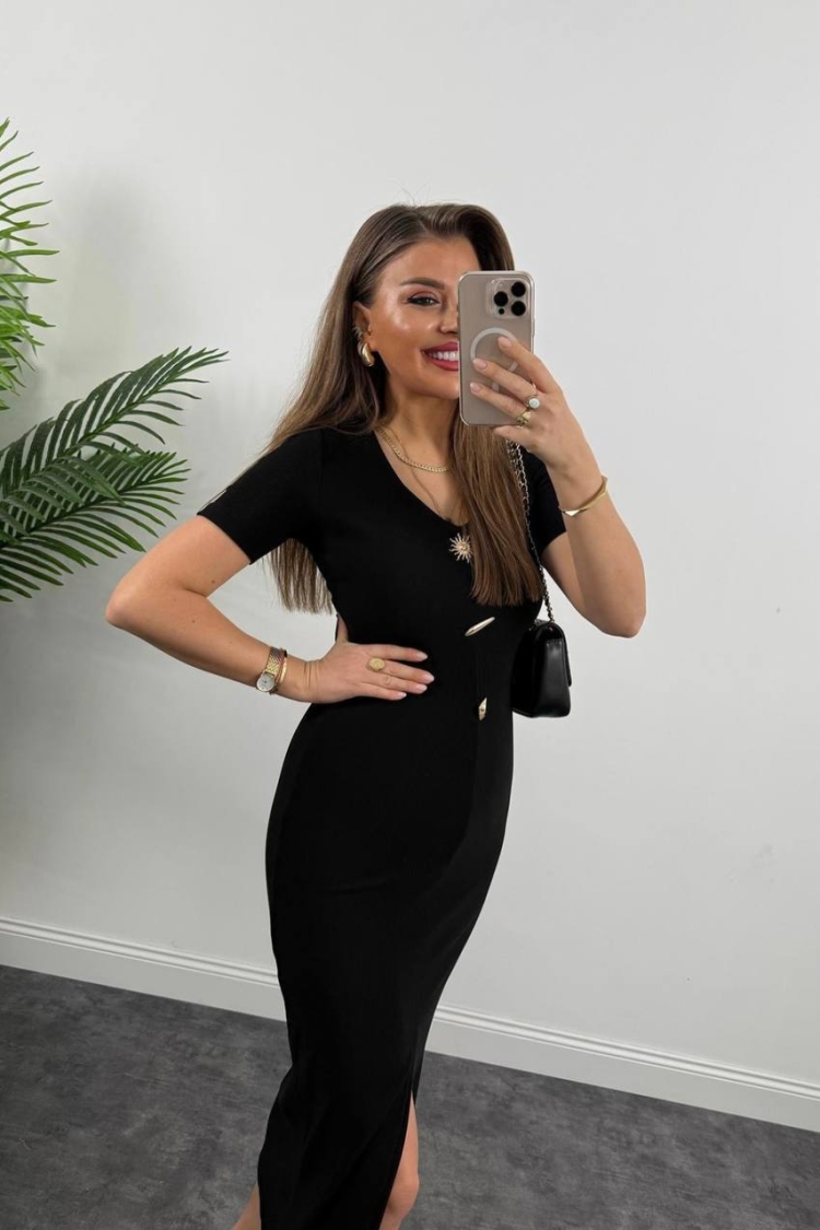 Draped Sun Accessory Half Sleeve Side Slit Dress