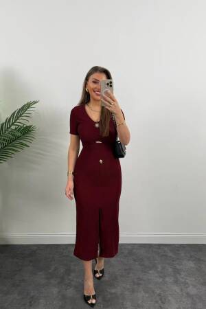 Draped Sun Accessory Half Sleeve Side Slit Dress - Fiori - Globality Store - Women Clothes Wholesale Turkey