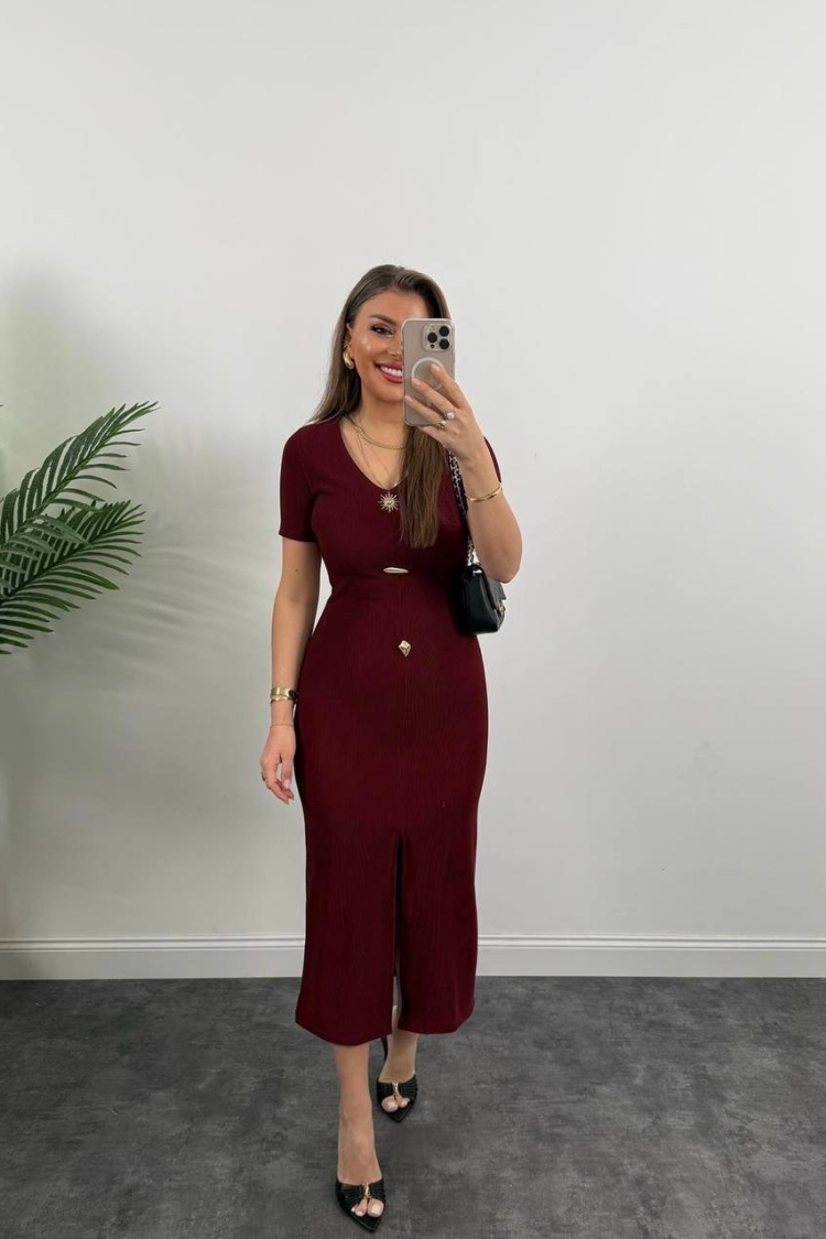 Draped Sun Accessory Half Sleeve Side Slit Dress