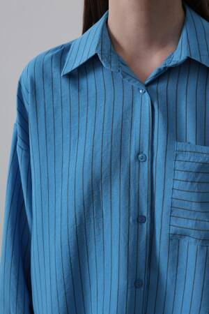 Striped Single Pocket Shirt - Reyon - Globality Store - Women Clothes Wholesale Turkey