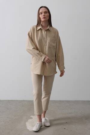 Striped Single Pocket Shirt - Reyon - Globality Store - Women Clothes Wholesale Turkey
