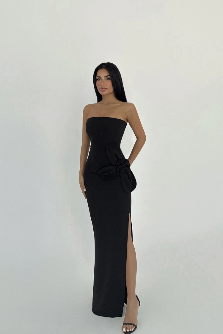 Rose Detail Strapless Dress