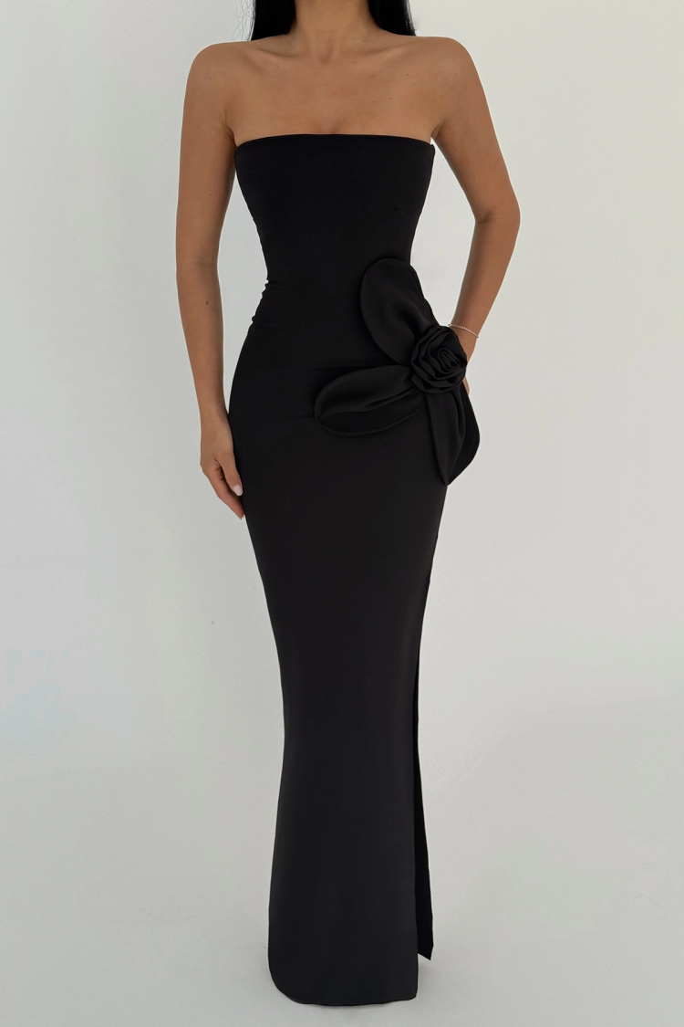 Rose Detail Strapless Dress