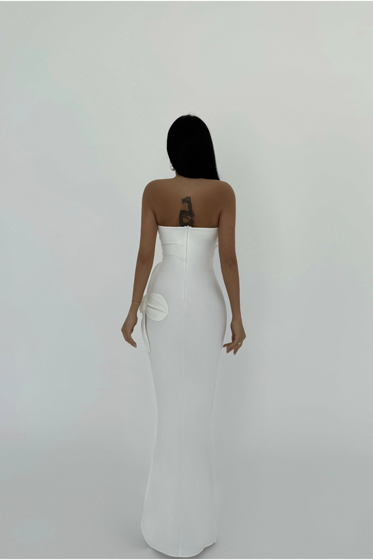 Rose Detail Strapless Dress