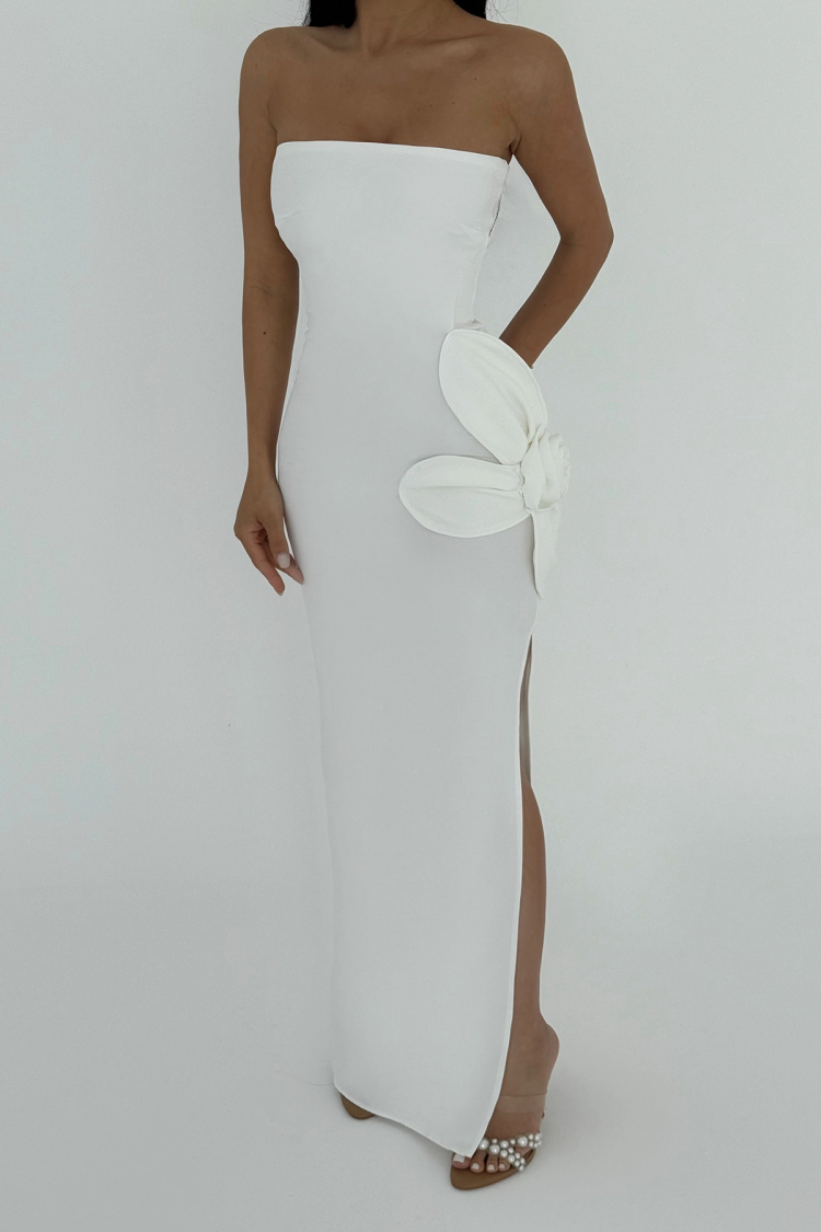 Rose Detail Strapless Dress