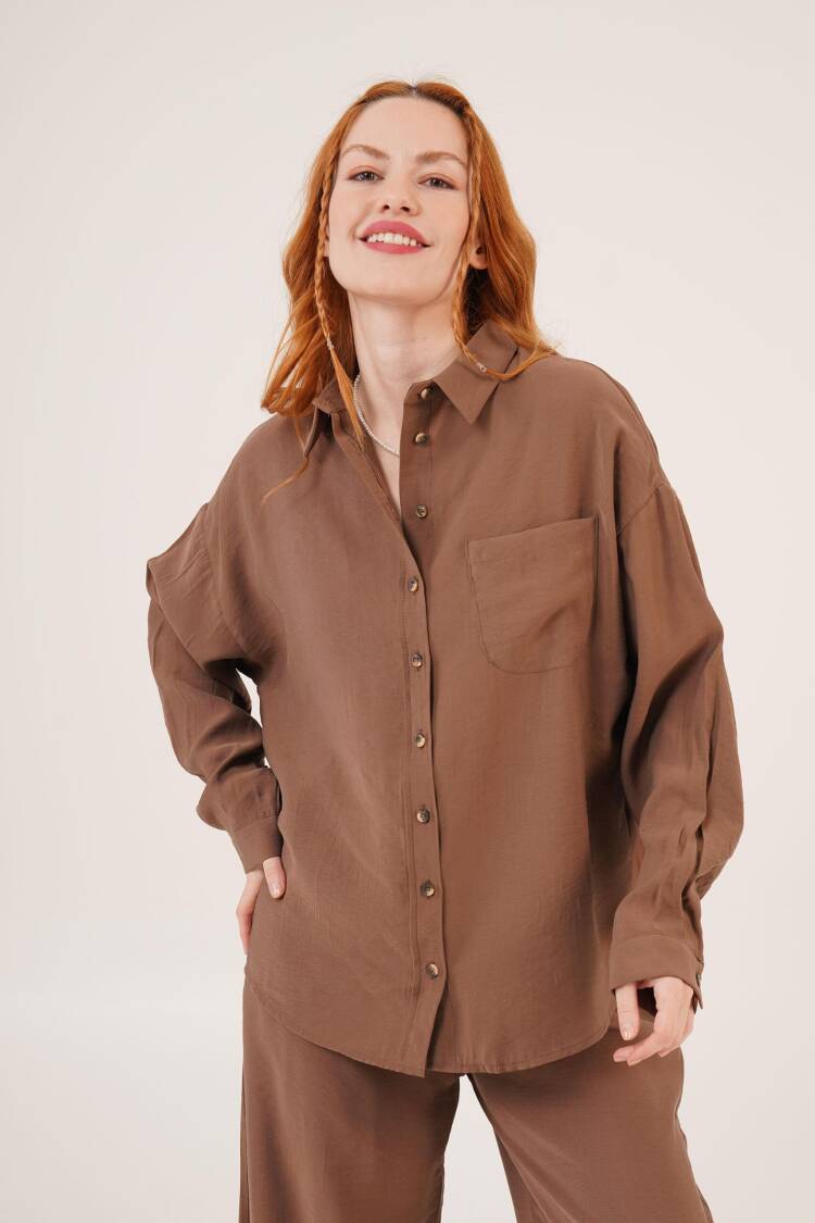 Slap Pattern Low Shoulder Single PocketWholesale Shirt - Lustrin - Globality Store - Women Clothes Wholesale Turkey