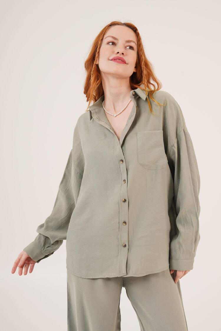 Slash Pattern Low Shoulder One PocketWholesale Shirt - Lustrin - Globality Store - Women Clothes Wholesale Turkey