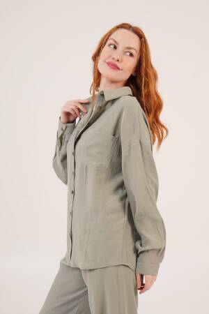 Slash Pattern Low Shoulder One PocketWholesale Shirt - Lustrin - Globality Store - Women Clothes Wholesale Turkey
