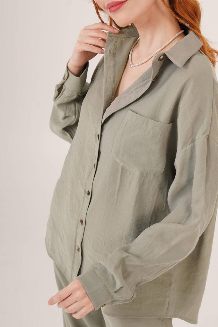 Slash Pattern Low Shoulder One PocketWholesale Shirt