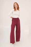 Elastic Waist Double Pockets Burgundy Wholesale Pants - Lustrin - Globality Store - Women Clothes Wholesale Turkey