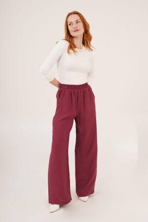 Elastic Waist Double Pockets Burgundy Wholesale Pants - Lustrin - Globality Store - Women Clothes Wholesale Turkey