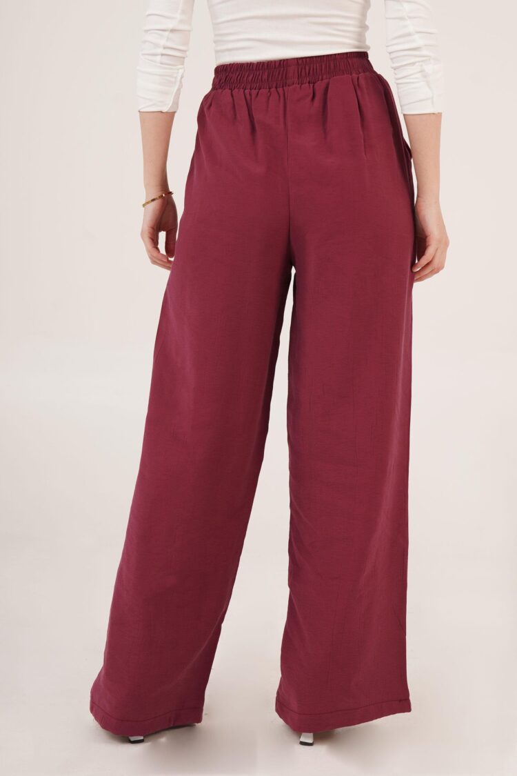 Elastic Waist Double Pockets Burgundy Wholesale Pants