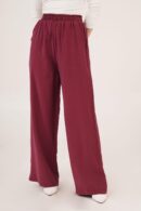 Elastic Waist Double Pockets Burgundy Wholesale Pants - Lustrin - Globality Store - Women Clothes Wholesale Turkey