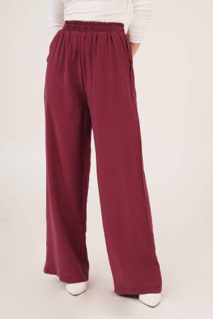 Elastic Waist Double Pockets Burgundy Wholesale Pants - Lustrin - Globality Store - Women Clothes Wholesale Turkey