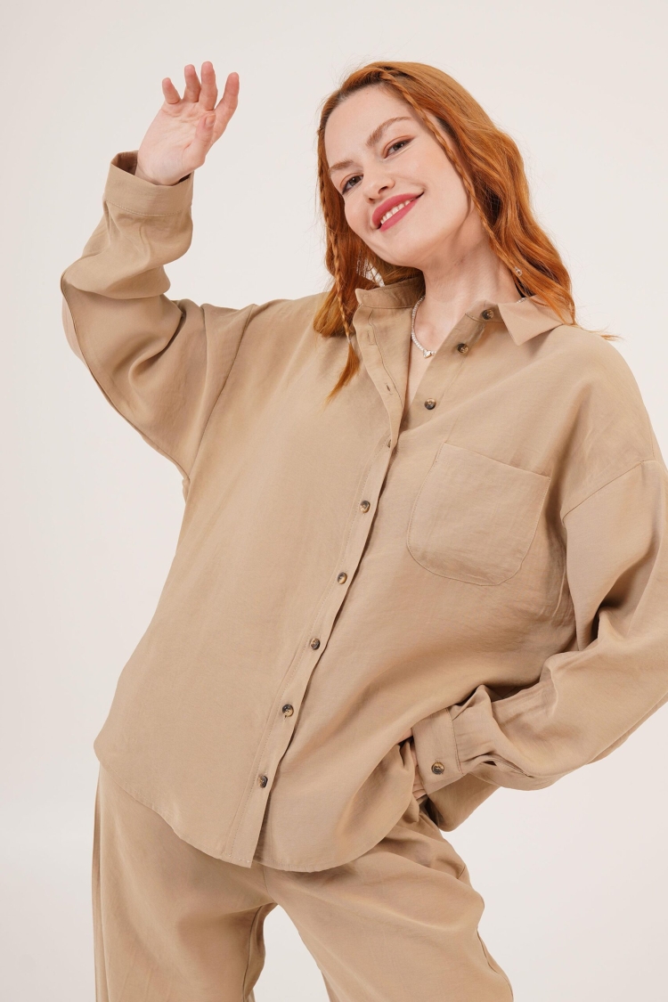 Shaggy Pattern Low Shoulder Single PocketWholesale Shirt