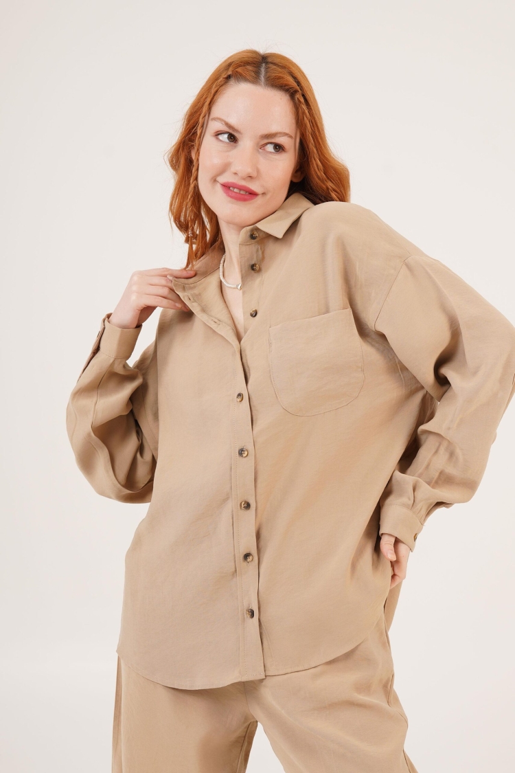 Shaggy Pattern Low Shoulder Single PocketWholesale Shirt