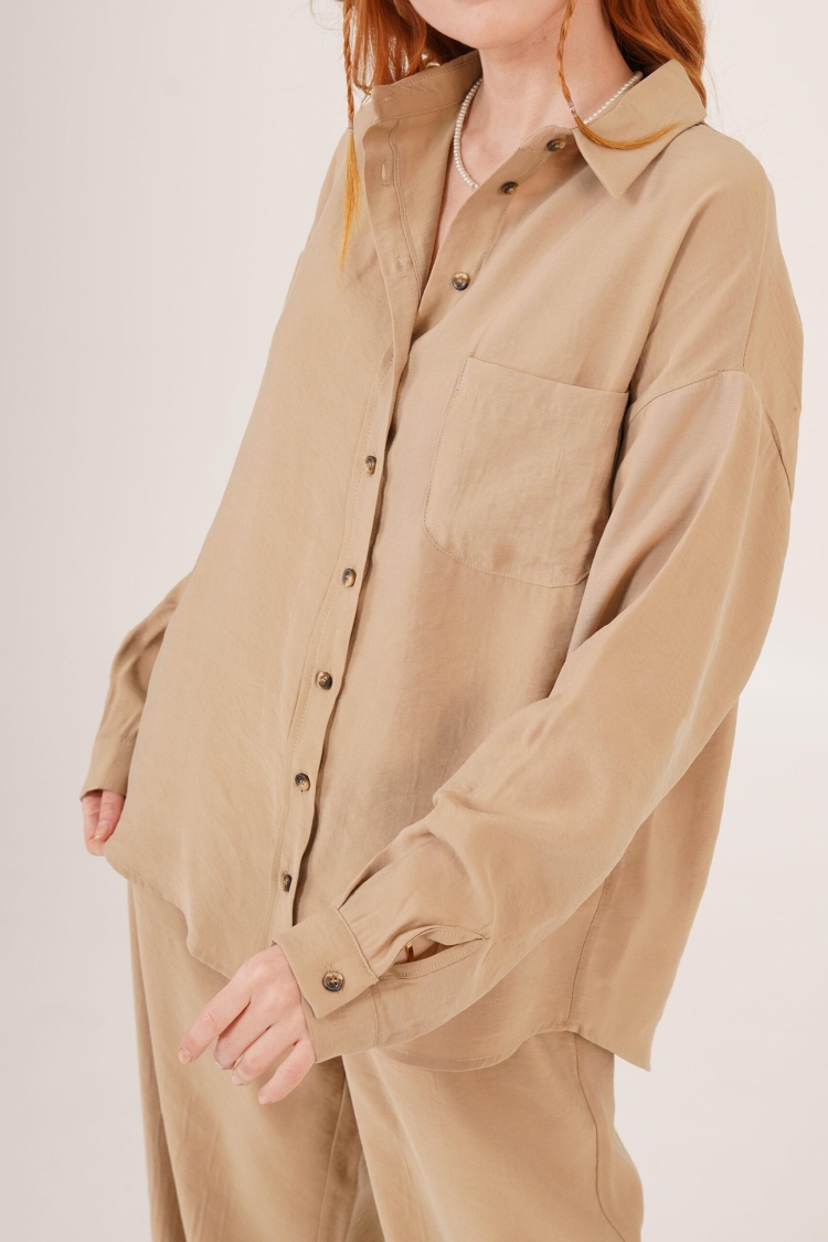 Shaggy Pattern Low Shoulder Single PocketWholesale Shirt