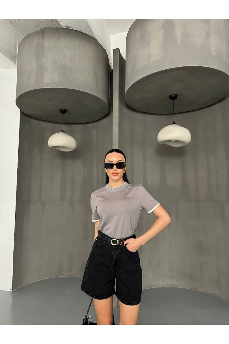 T-Shirt - Grey - ESPADA - Globality Store - Women Clothes Wholesale Turkey