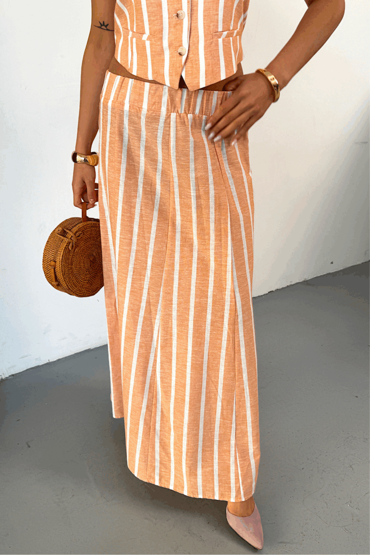 Linen Striped Vest - Long Skirt Set