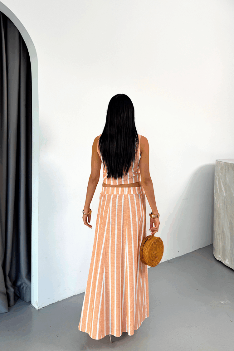 Linen Striped Vest - Long Skirt Set