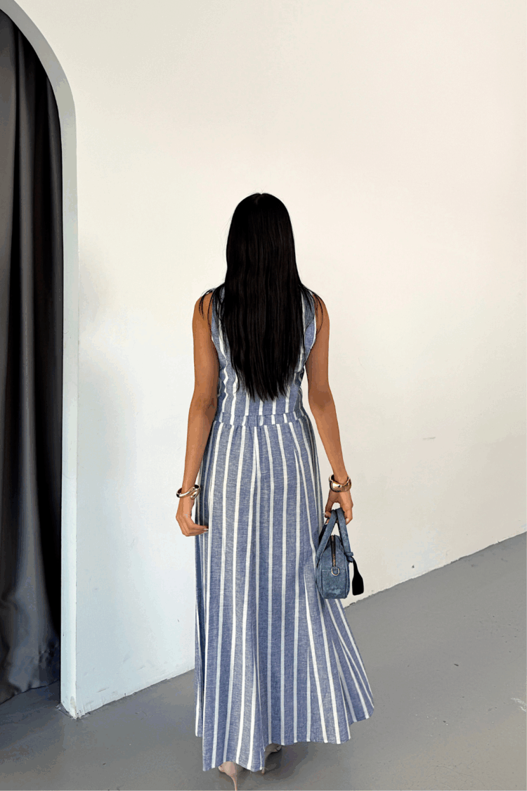 Linen Striped Vest - Long Skirt Set