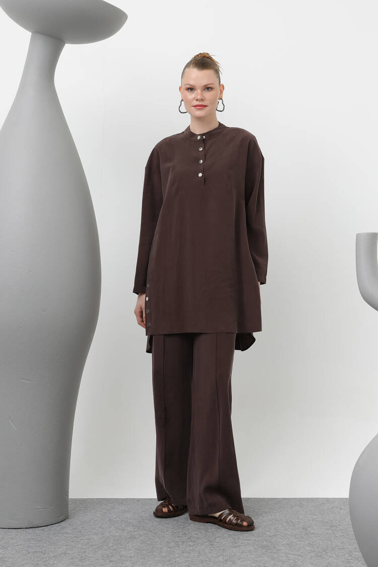 Judge Collar Patchwork Button Detailed Trouser Suit - Puane - Globality Store - Women Clothes Wholesale Turkey