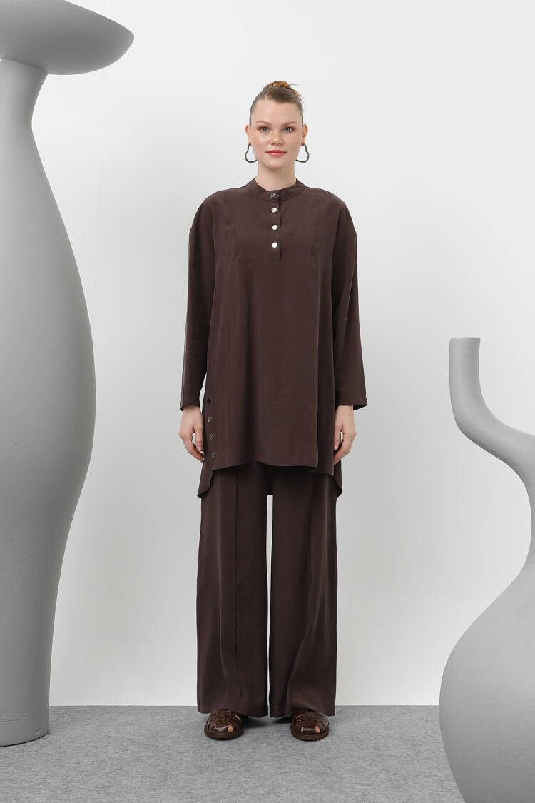 Judge Collar Patchwork Button Detailed Trouser Suit